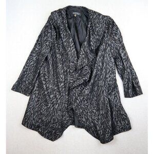 KASPER - WOMEN'S BLACK & GRAY PRINT OPEN FRONT RUFFLE BLAZER JACKET - SIZE 10